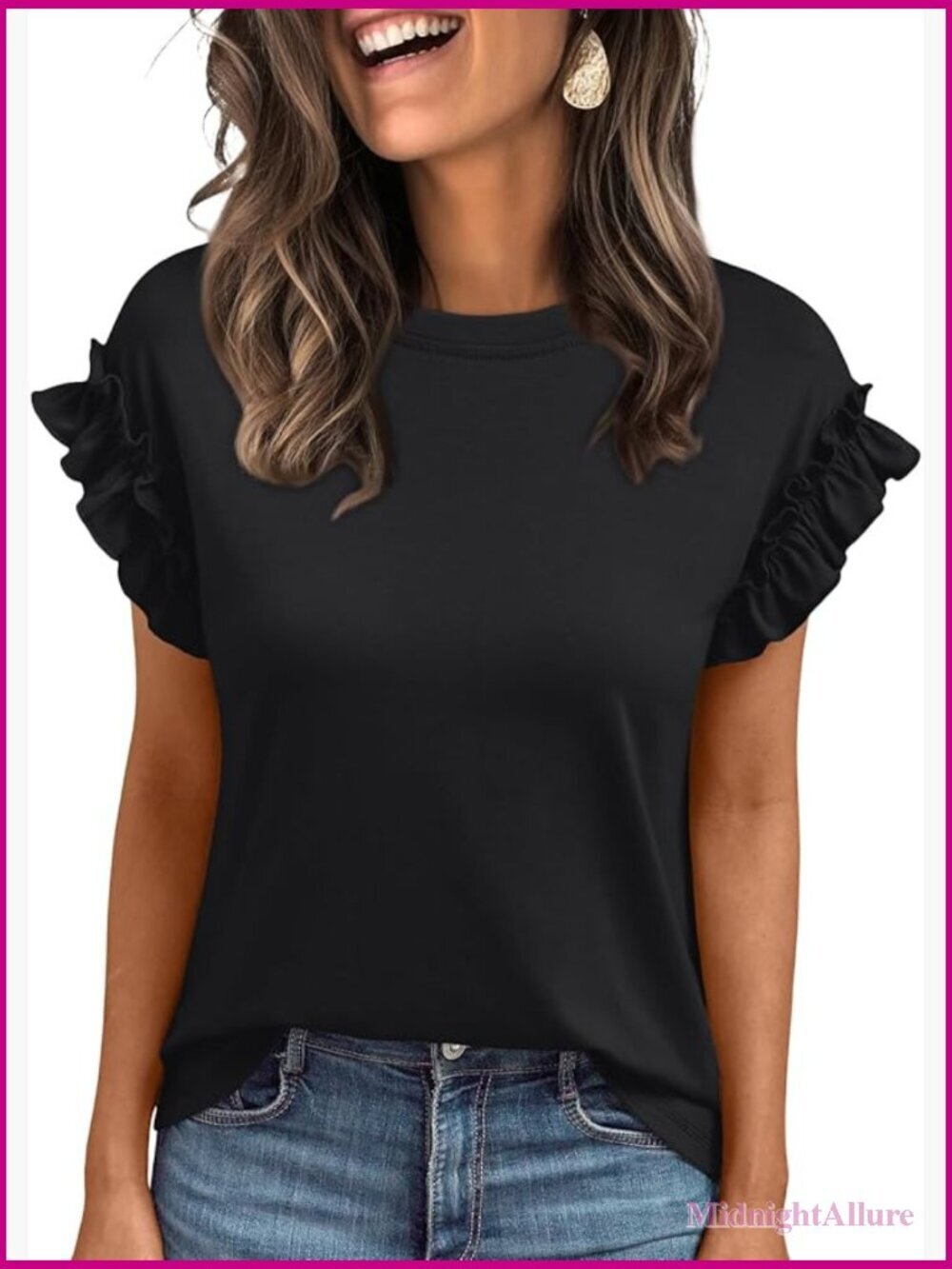 Ruffle Crewneck Short Sleeve T-Shirt Business Casual Work Top Blouse